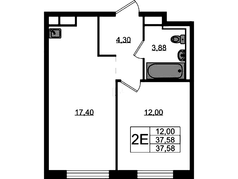 1-комнатная квартира 37.58 м², 10/12 эт., ЖК «Новые Лаврики»